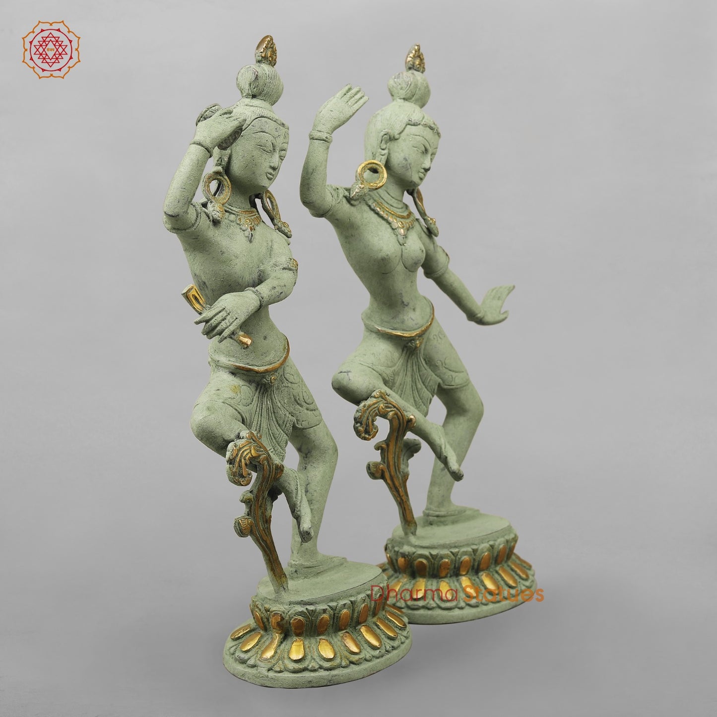 Brass Shiva Parwati Dancing Gracefully, Green Antique finish 17”