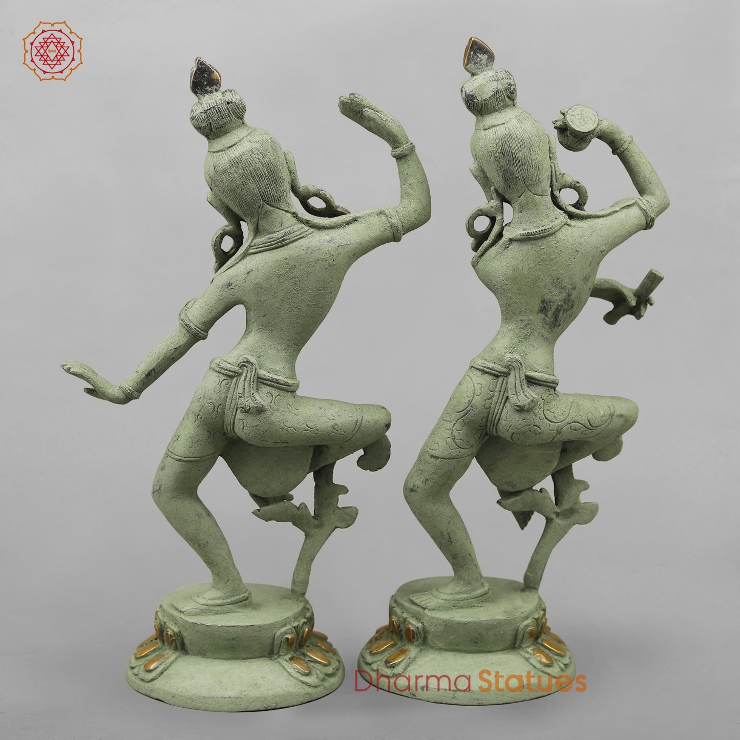 Brass Shiva Parwati Dancing Gracefully, Green Antique finish 17”