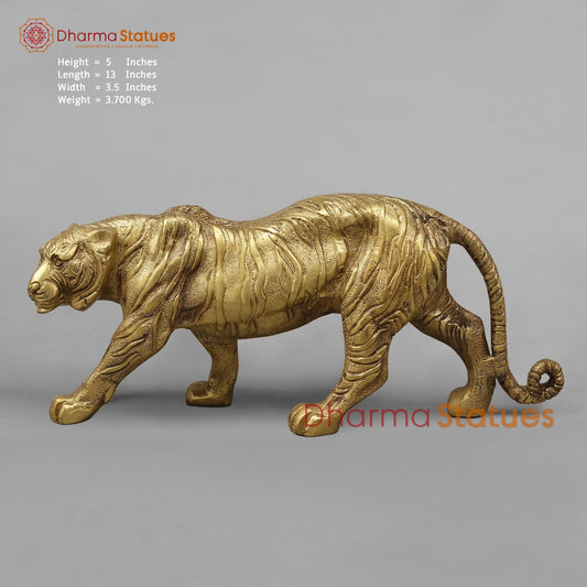 Brass Royal And Majestic Bengal Tiger, Golden Finish 13”