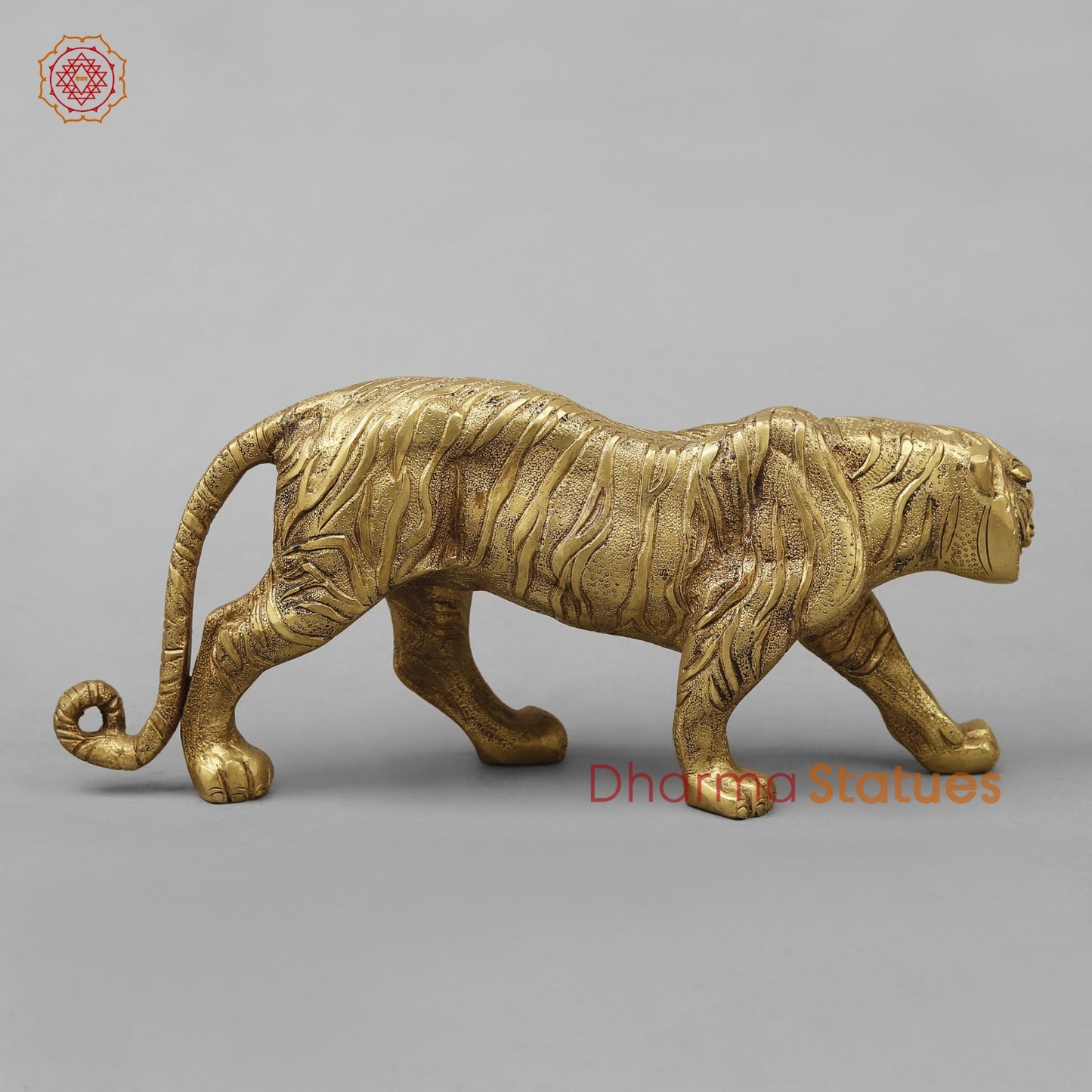 Brass Royal And Majestic Bengal Tiger, Golden Finish 13”