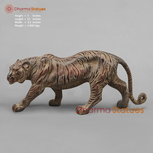 Brass Royal And Majestic Bengal Tiger, Antique Finish 13”