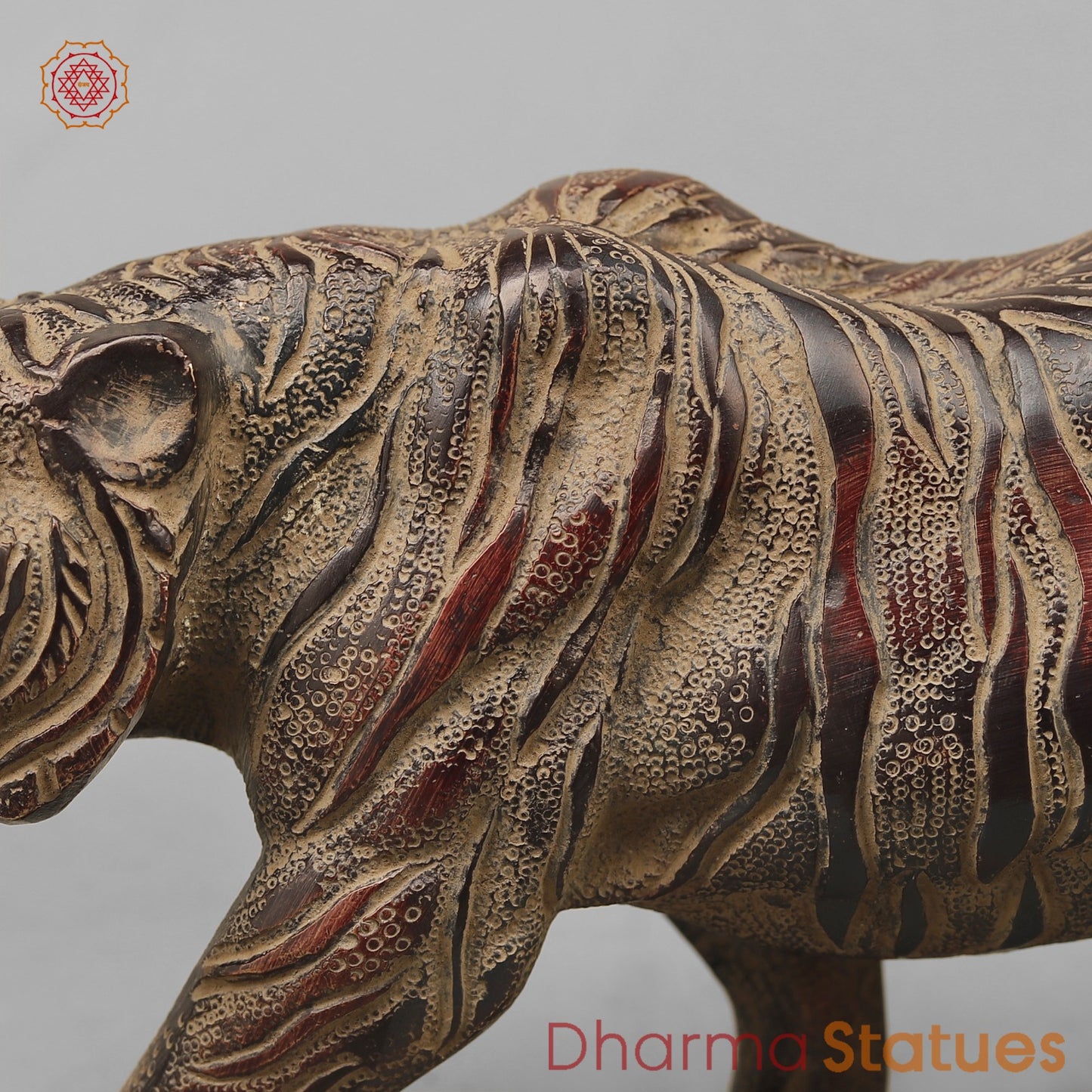Brass Royal And Majestic Bengal Tiger, Antique Finish 13”