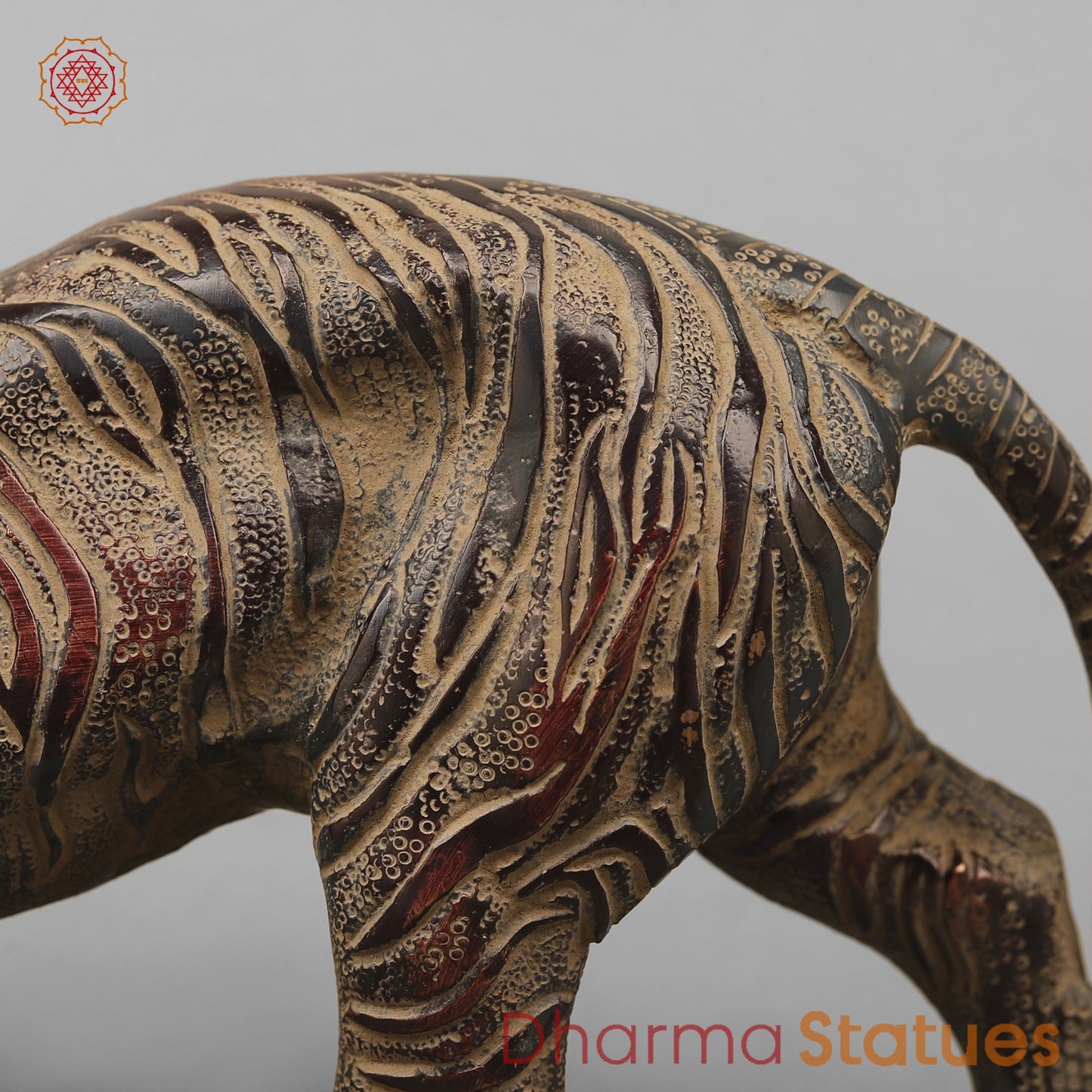 Brass Royal And Majestic Bengal Tiger, Antique Finish 13”