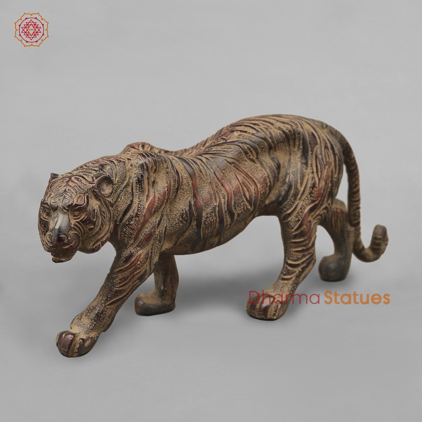 Brass Royal And Majestic Bengal Tiger, Antique Finish 13”