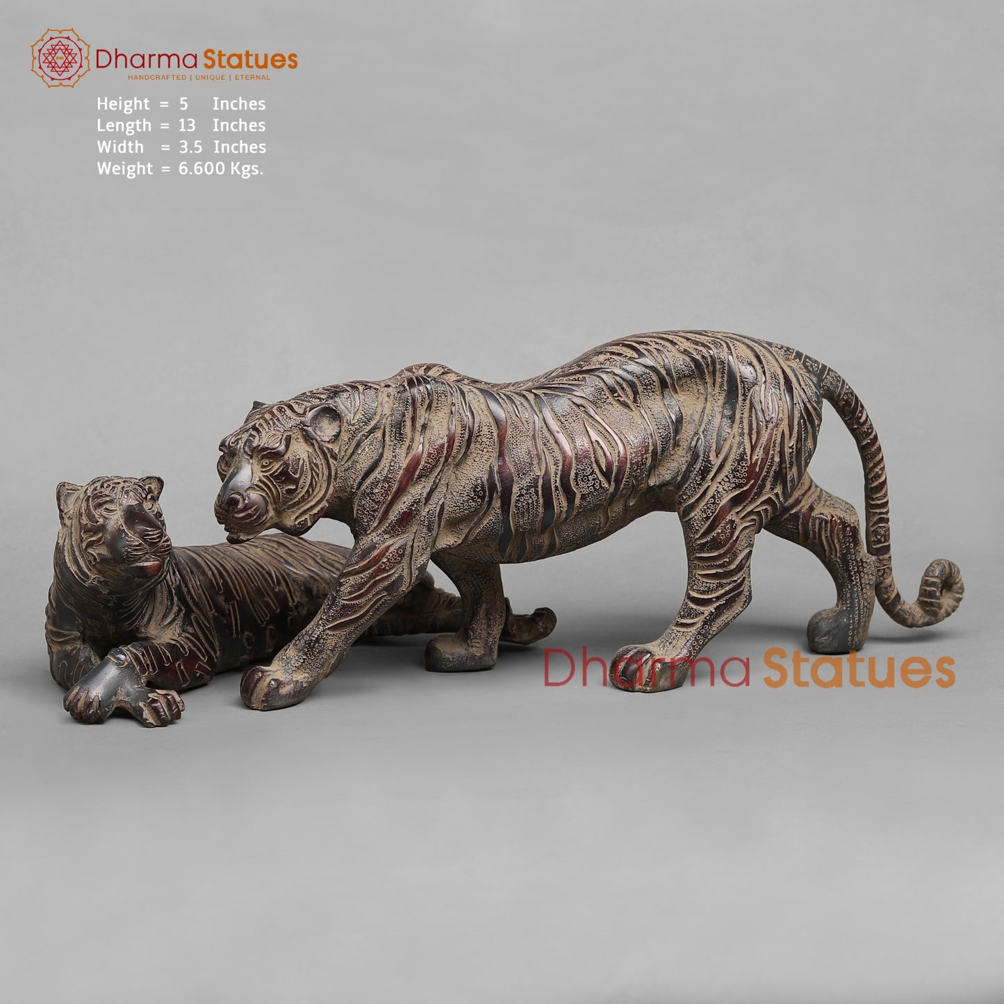 Brass Tiger Couple Resting , Antique Finish 12”