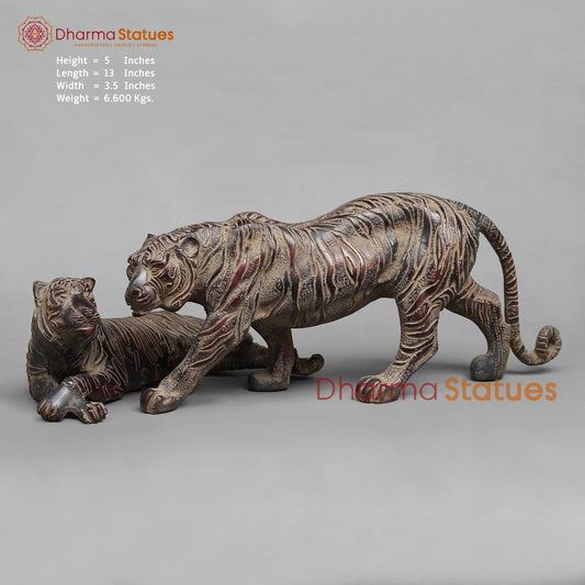 Brass Tiger Couple Resting , Antique Finish 12”