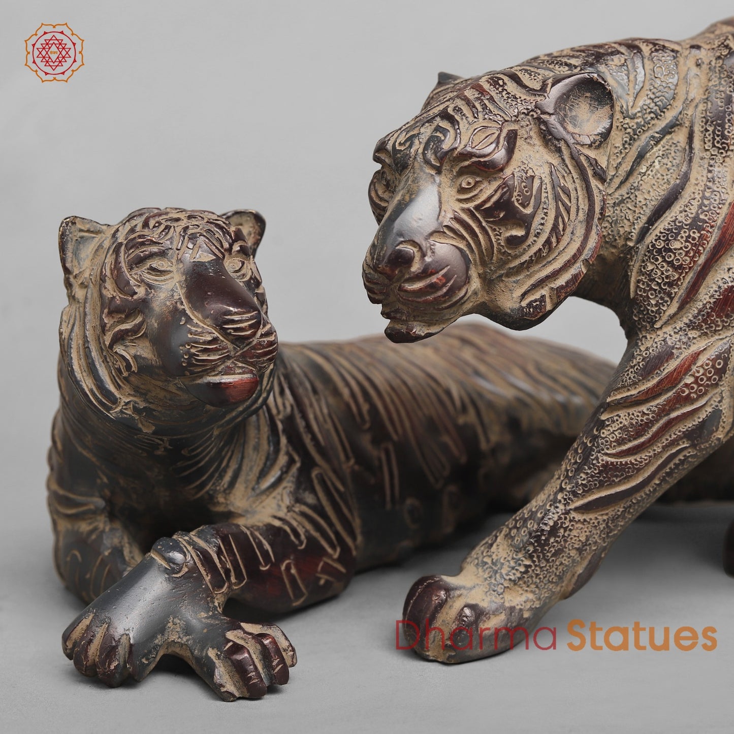 Brass Tiger Couple Resting , Antique Finish 12”