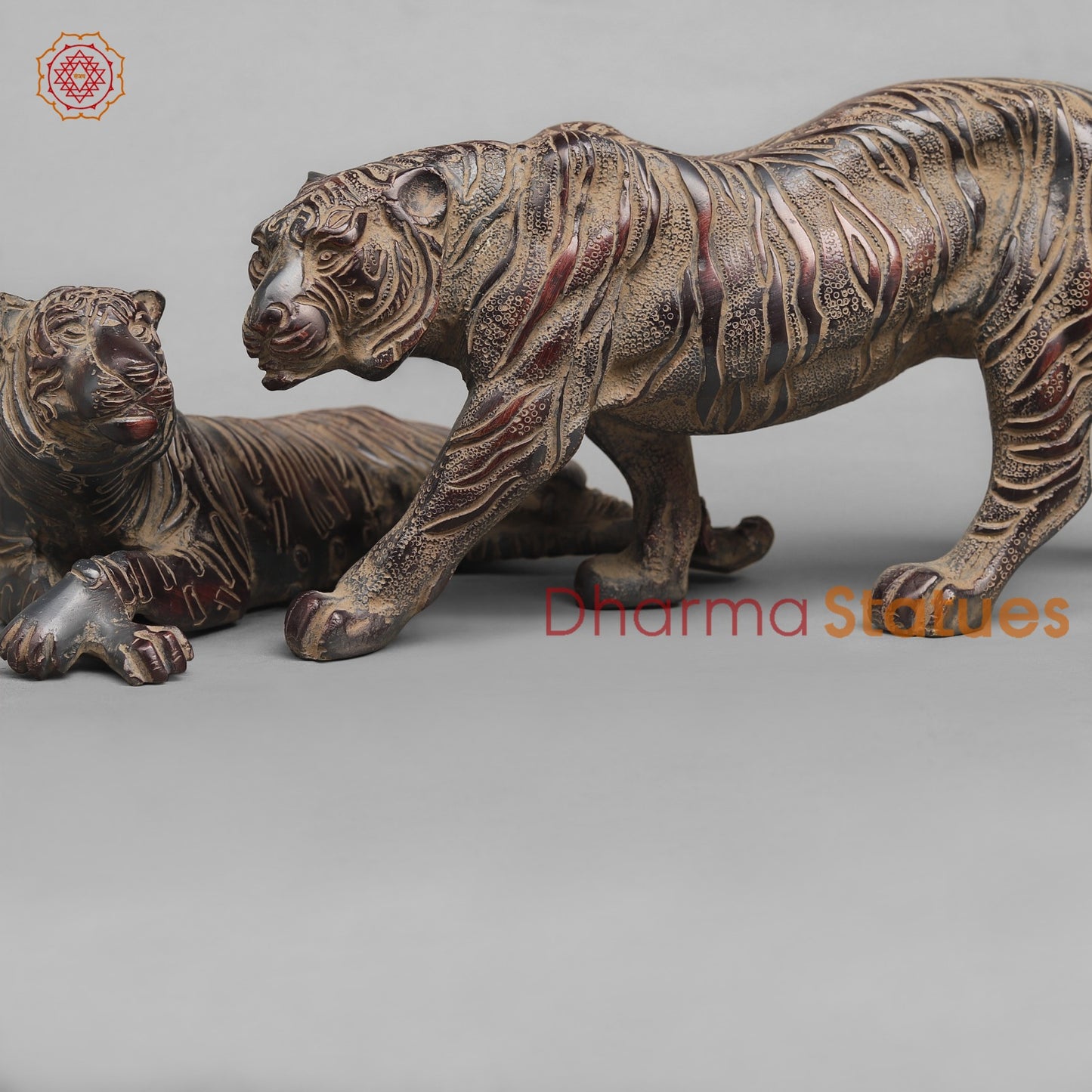 Brass Tiger Couple Resting , Antique Finish 12”