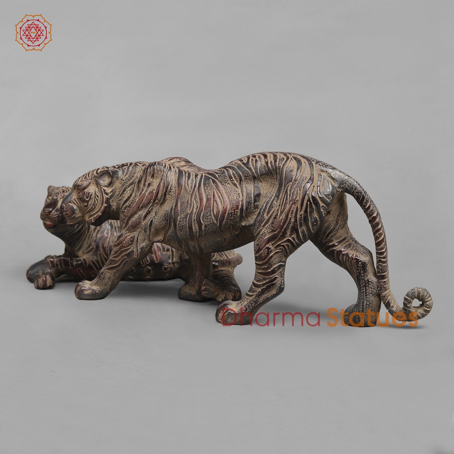 Brass Tiger Couple Resting , Antique Finish 12”