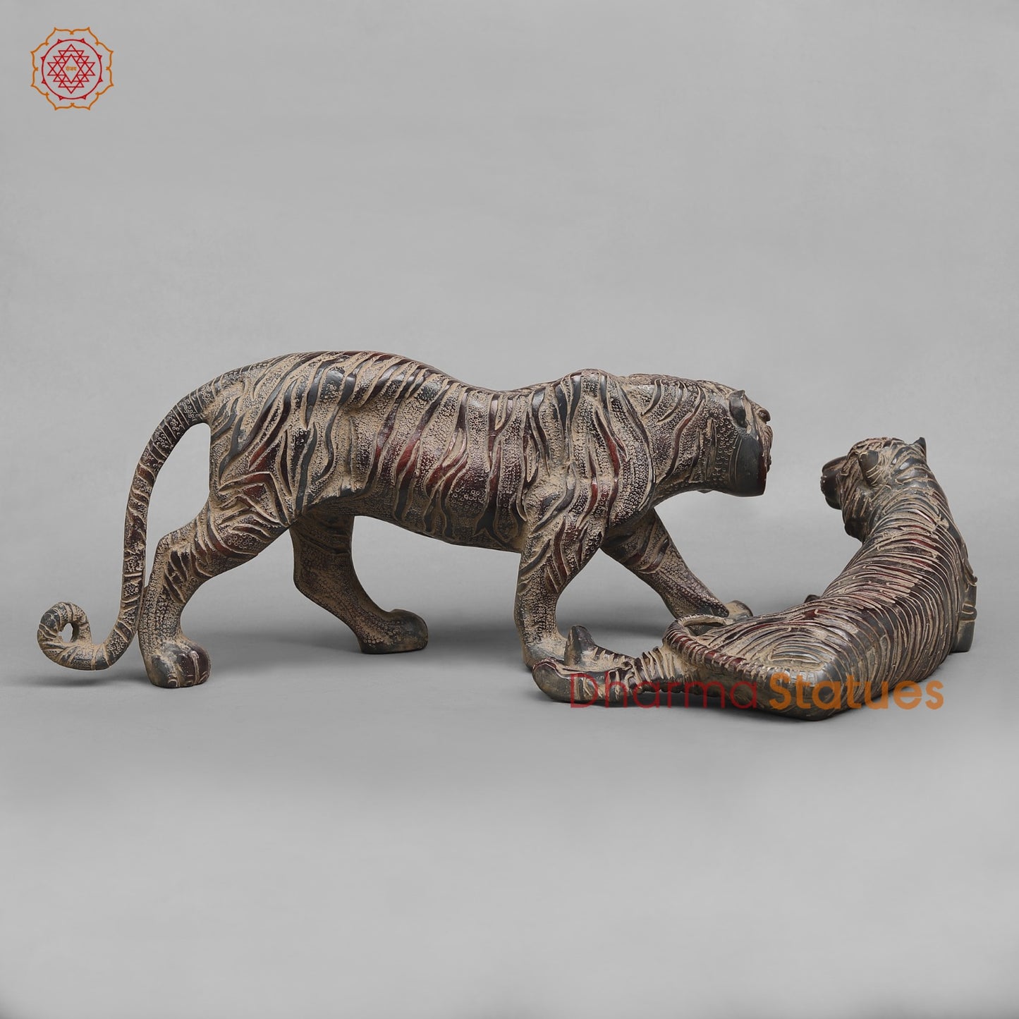 Brass Tiger Couple Resting , Antique Finish 12”