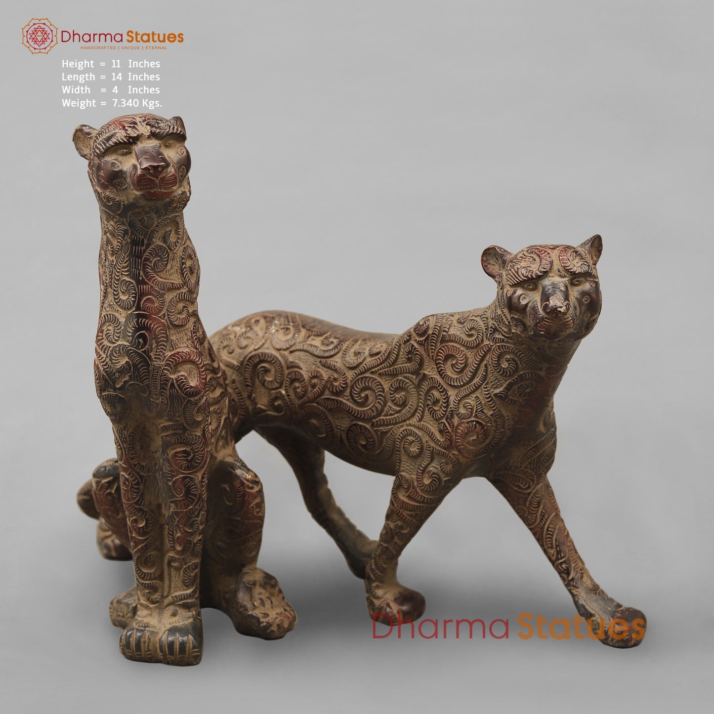 Brass Panther Couple Seated, Antique finish 14”