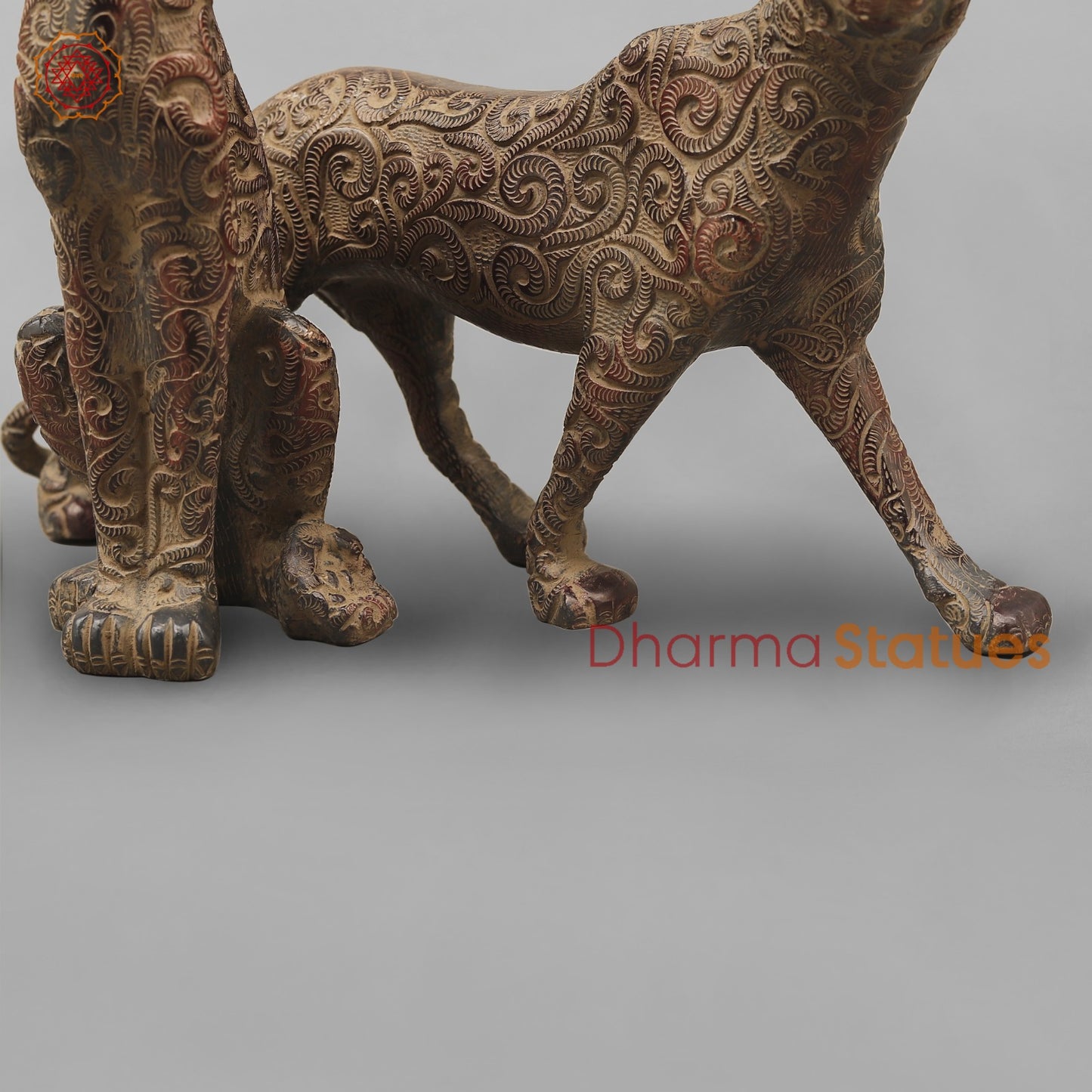 Brass Panther Couple Seated, Antique finish 14”