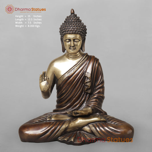 Brass Buddha Seated Blessing, Copper Brass finish 15”