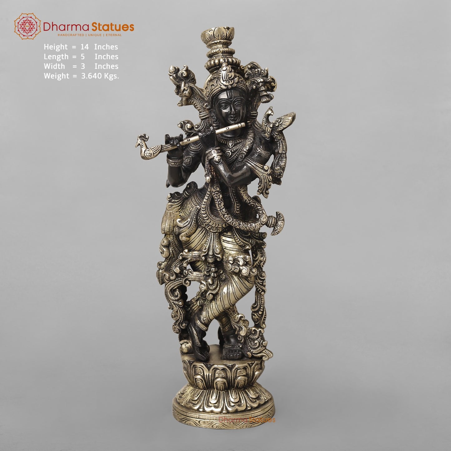 Brass Krishna Fine Standing, Royal Black Finish 14”