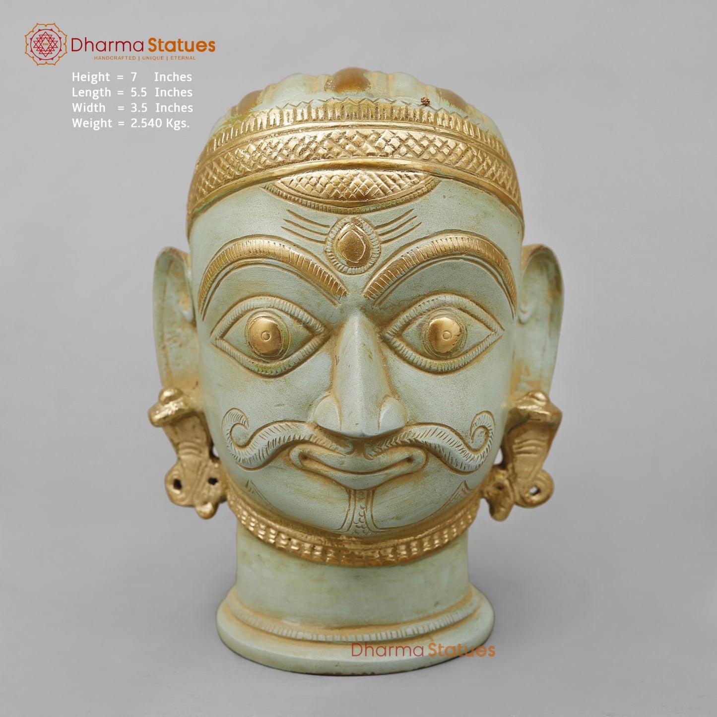 Brass Mukhlingam Shiva Head, Light Turquoise finish 7”