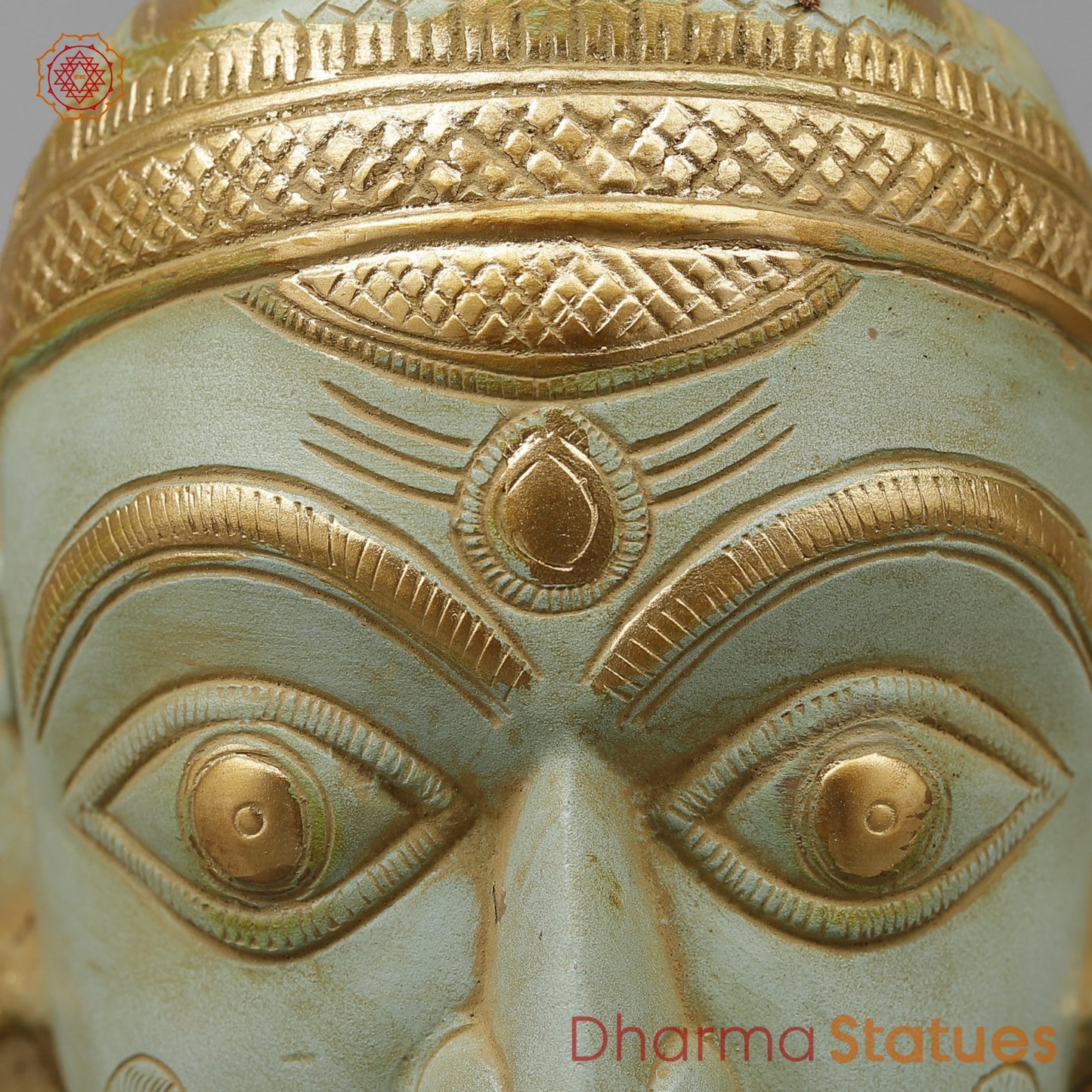 Brass Mukhlingam Shiva Head, Light Turquoise finish 7”