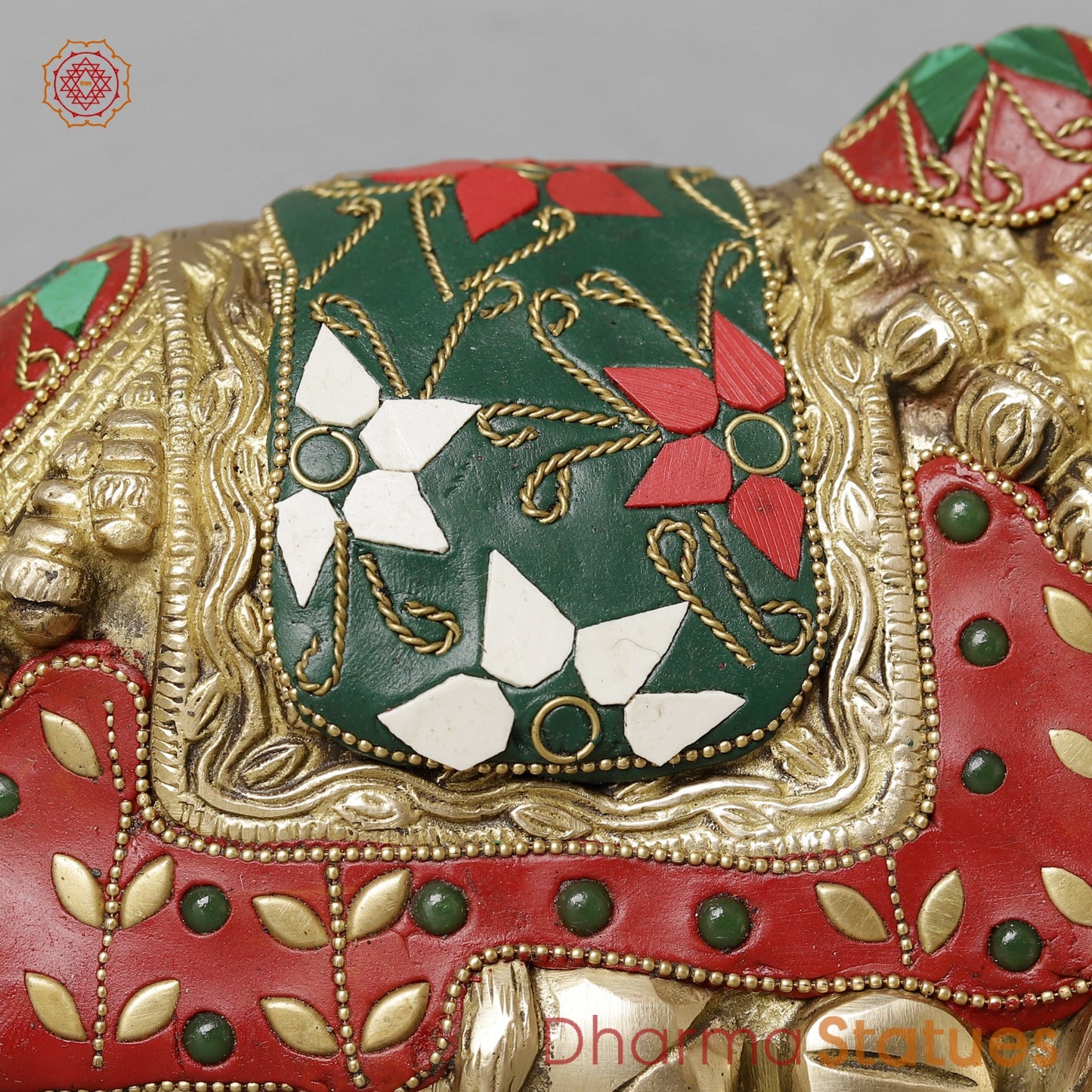 Brass Nandi Seated,Floral Stone Work 10”