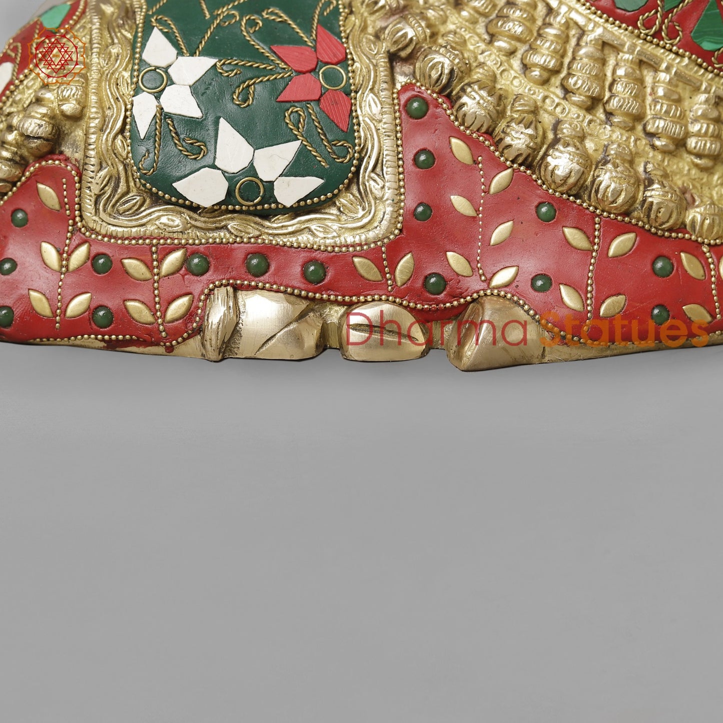 Brass Nandi Seated,Floral Stone Work 10”