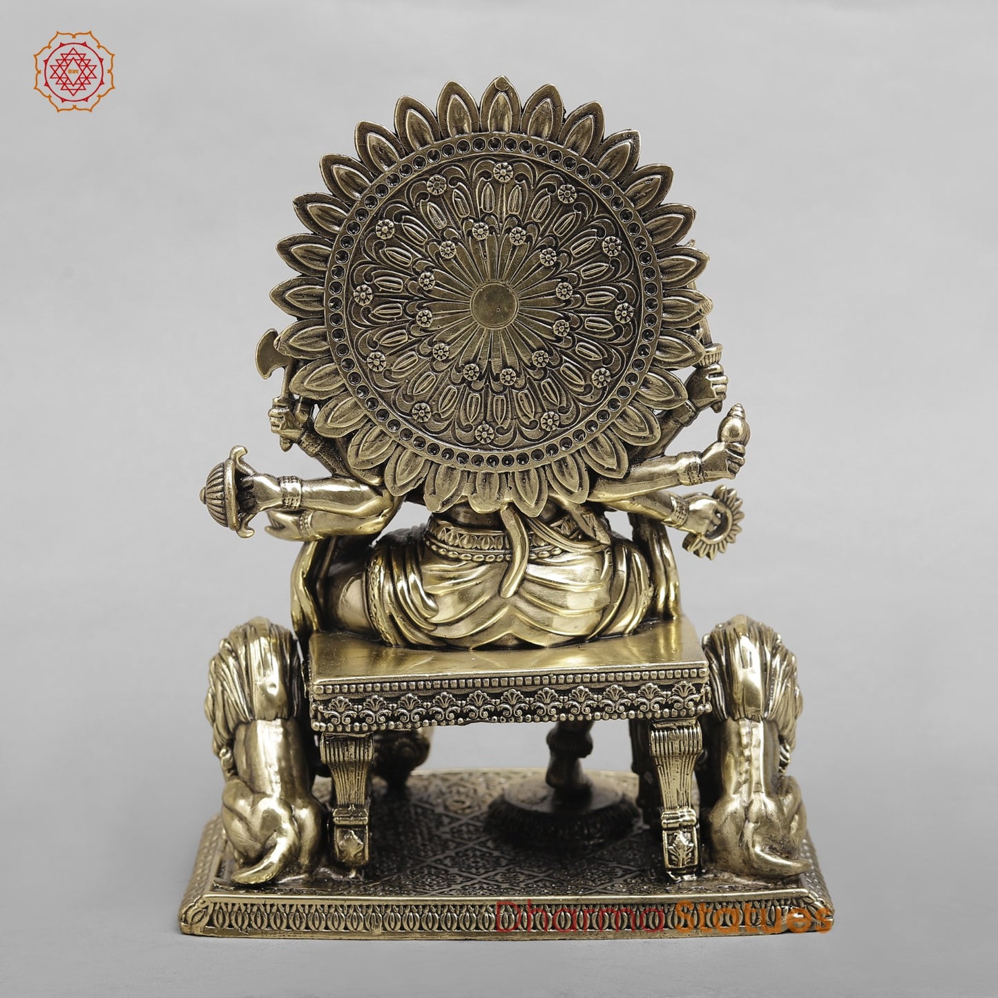 Brass Panchmukhi Hanuman Seated On throne with Lions Fine  8”
