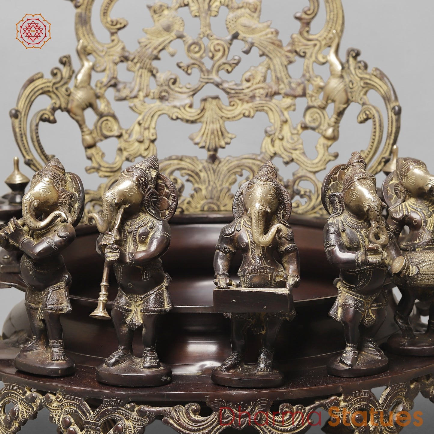 Brass Exclusive Ganesh Urli with Musicians Ganesh, Copper and Smooth Finish 30”