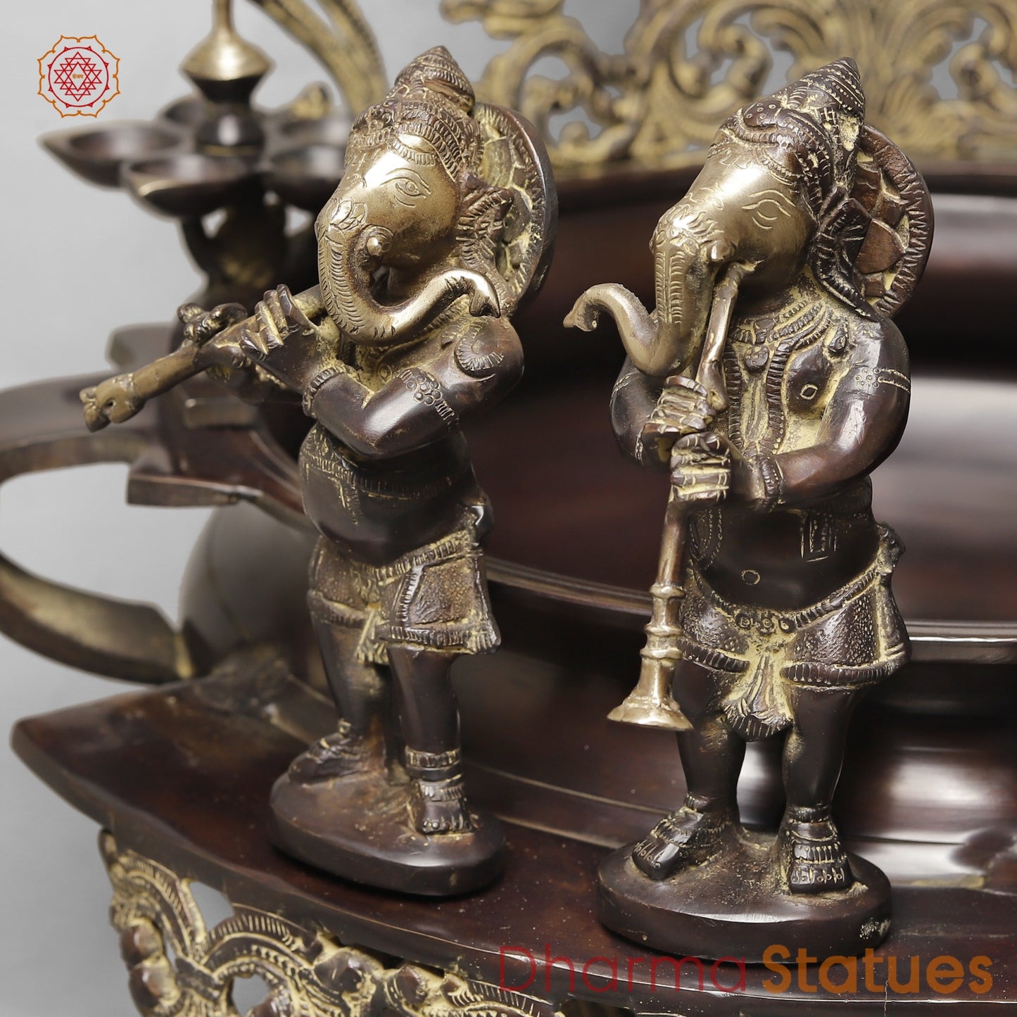 Brass Exclusive Ganesh Urli with Musicians Ganesh, Copper and Smooth Finish 30”