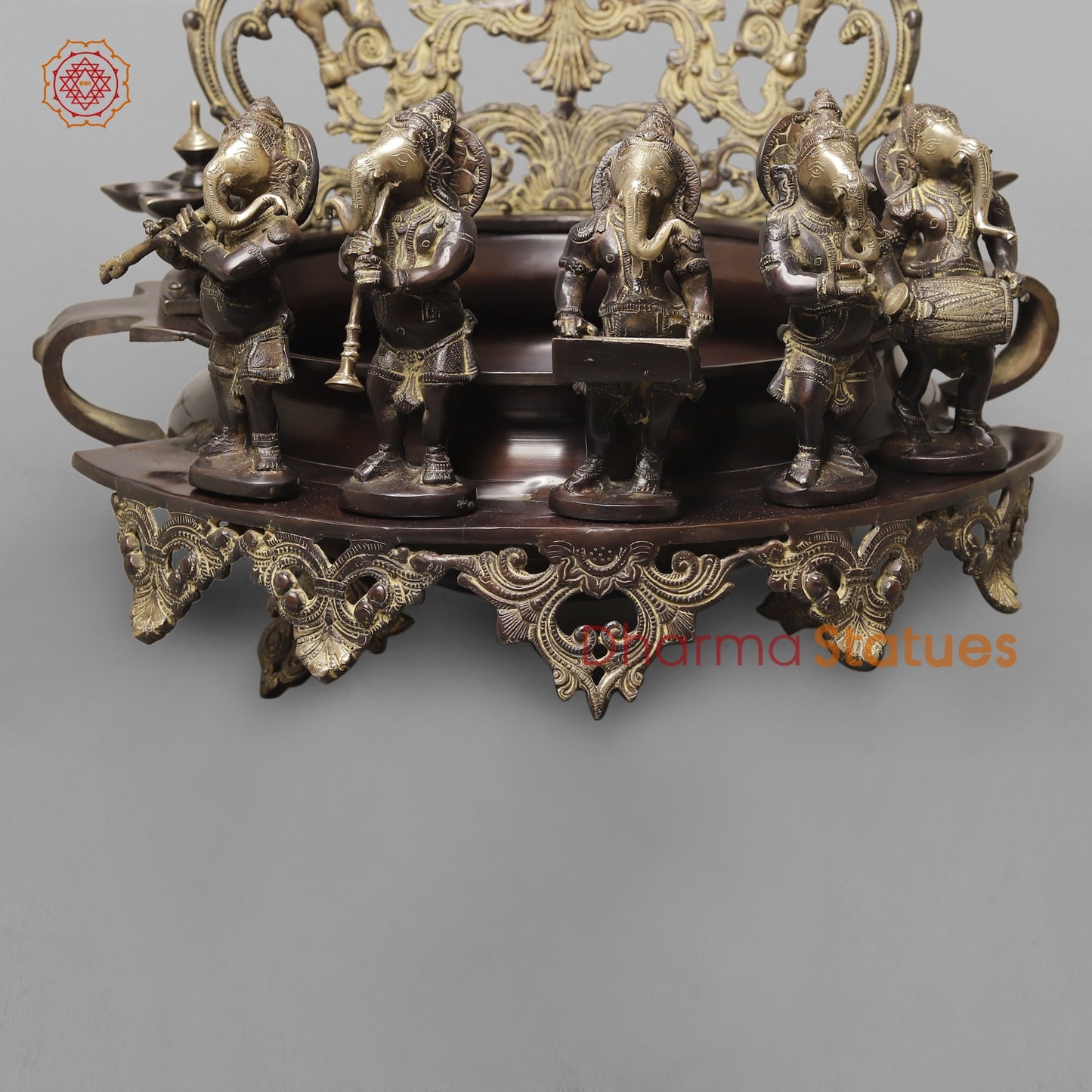 Brass Exclusive Ganesh Urli with Musicians Ganesh, Copper and Smooth Finish 30”