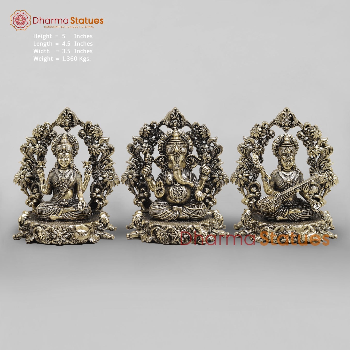 Brass Lakshmi Ganesh Seated Fine With Arch 5”