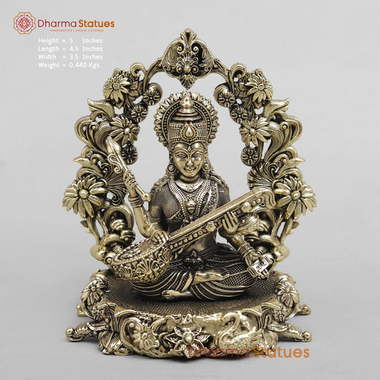 Brass Saraswati Seated Fine With Arch 5”