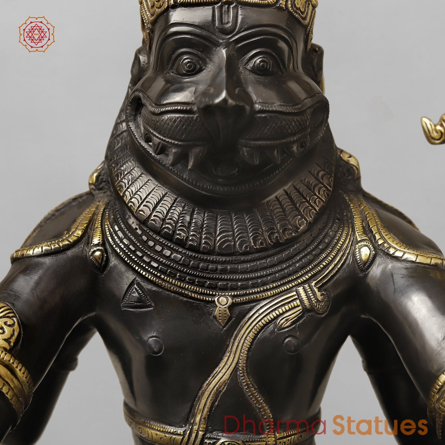 Brass Yoga Narsimha Seated On Pedestal, Royal Black Finish 20”