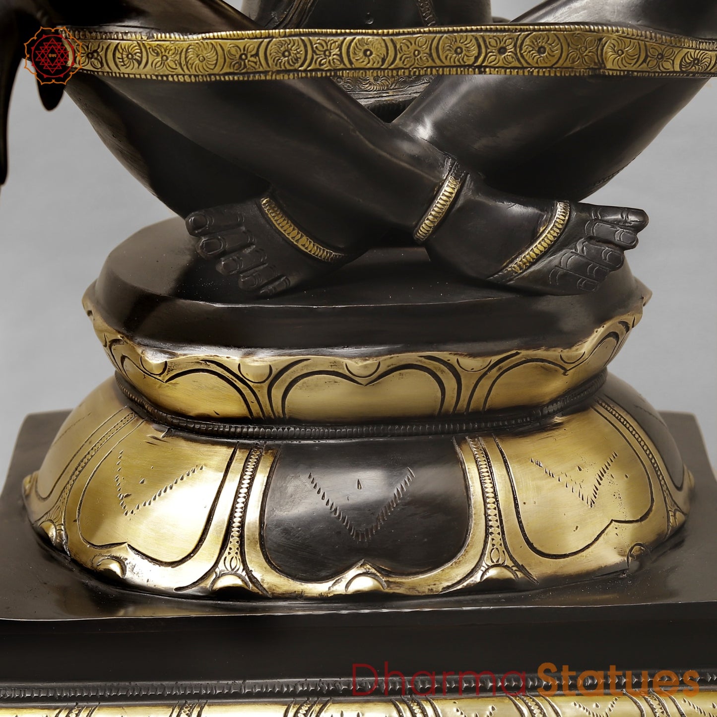 Brass Yoga Narsimha Seated On Pedestal, Royal Black Finish 20”