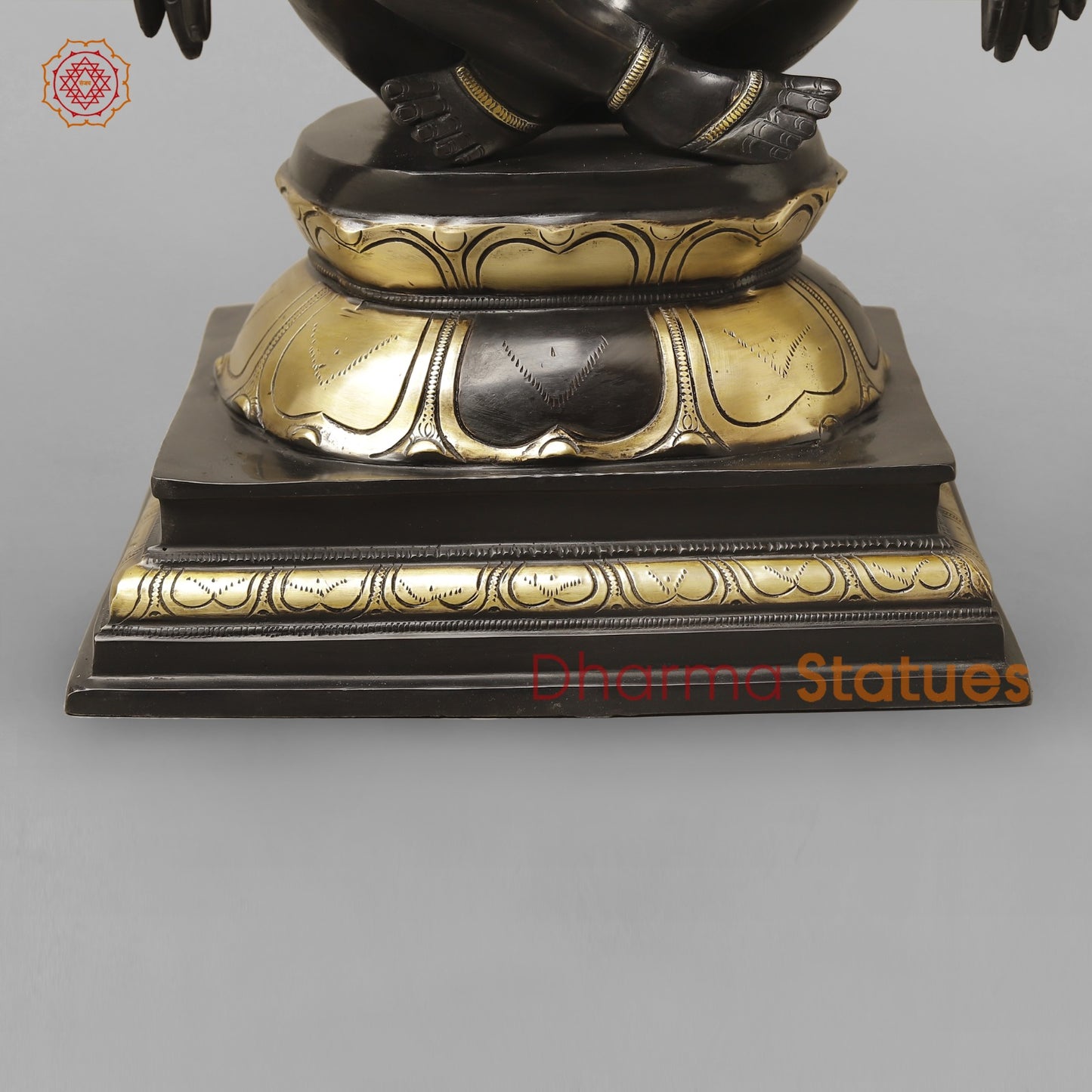 Brass Yoga Narsimha Seated On Pedestal, Royal Black Finish 20”