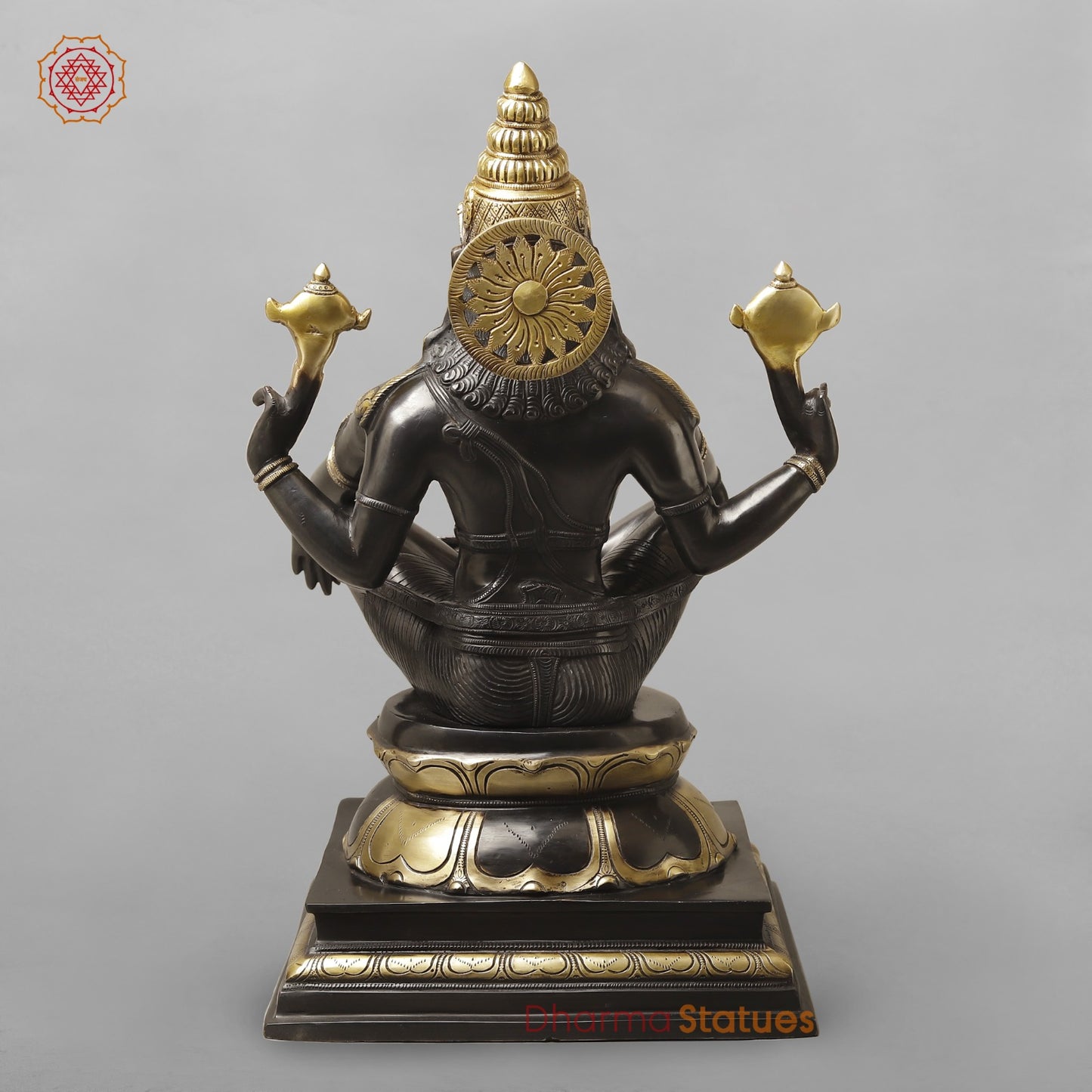 Brass Yoga Narsimha Seated On Pedestal, Royal Black Finish 20”