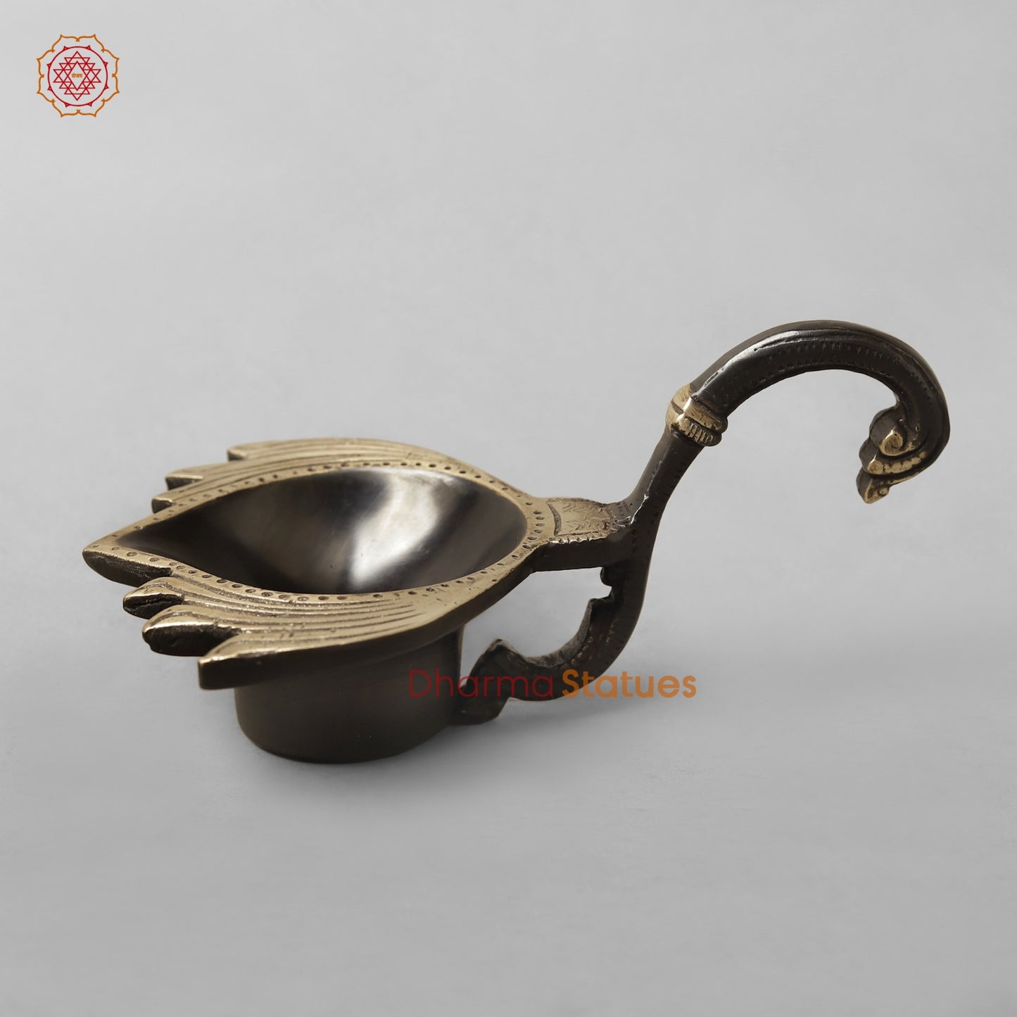 Brass Lotus Diya with handle , Royal black finish 6”