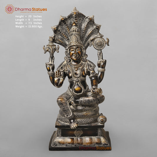 Brass Abhishekam Vishnu Seated, South Indian Antique Finish 20”