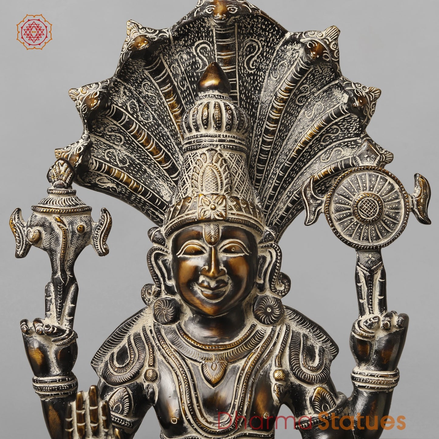 Brass Abhishekam Vishnu Seated, South Indian Antique Finish 20”