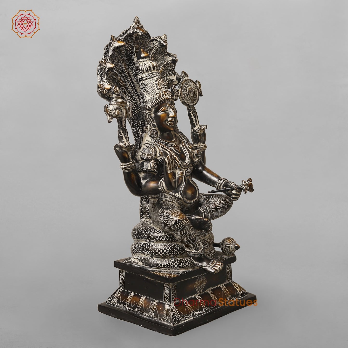 Brass Abhishekam Vishnu Seated, South Indian Antique Finish 20”