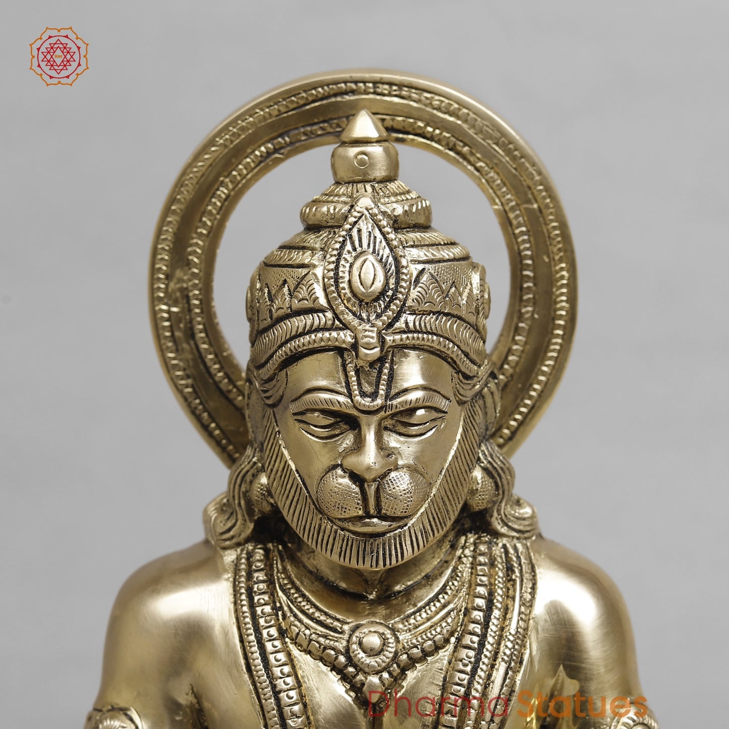 Brass Dhyan Hanuman Seated Fine, Smooth Finish 9.5”