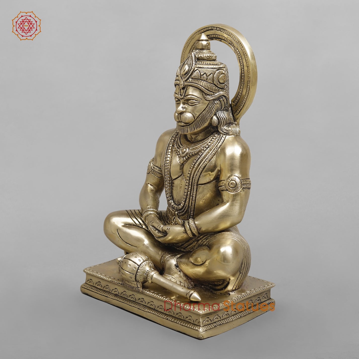Brass Dhyan Hanuman Seated Fine, Smooth Finish 9.5”