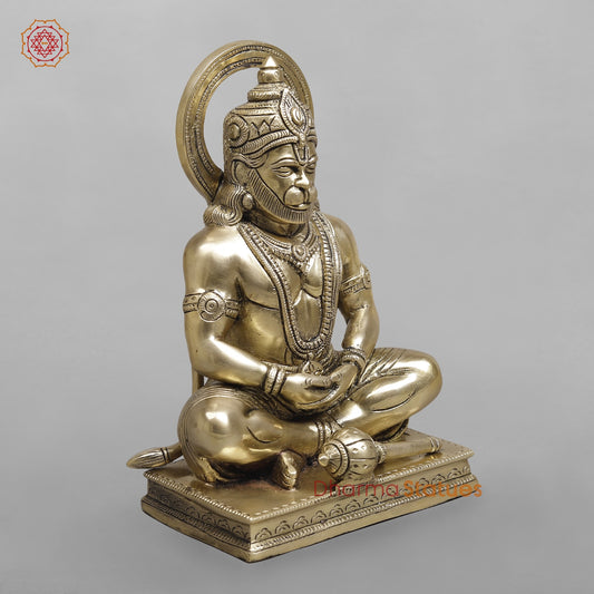 Brass Dhyan Hanuman Seated Fine, Smooth Finish 9.5”
