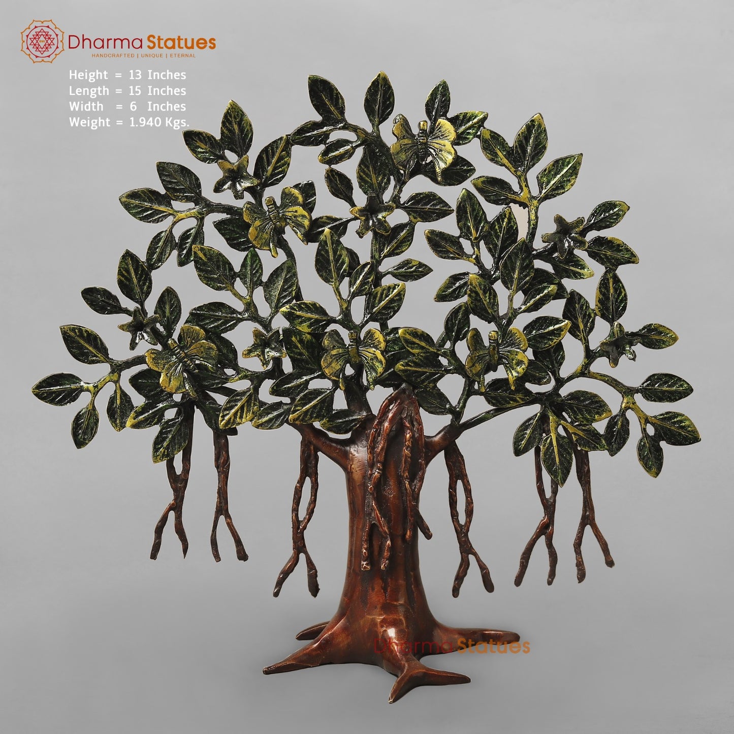 Brasa Tree Of Life (Kalpvriksh) Fine, Green & Copper Finish 13”