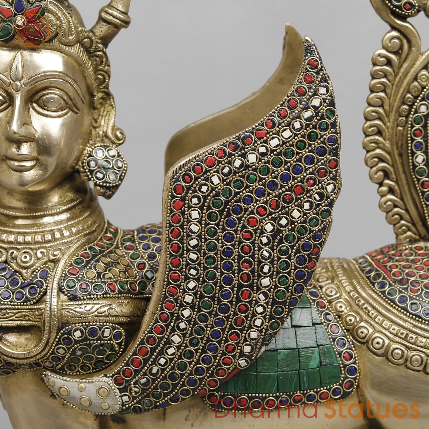 Brass Kamdhenu Cow With Calf Fine, Stone Work 17”
