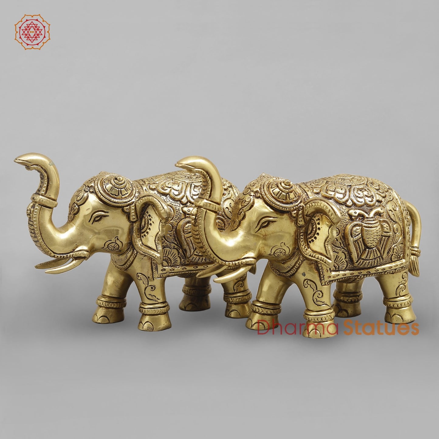 Brass Elephants Fine Carved, Special Gold Finish 6.5 ( Set of 2)