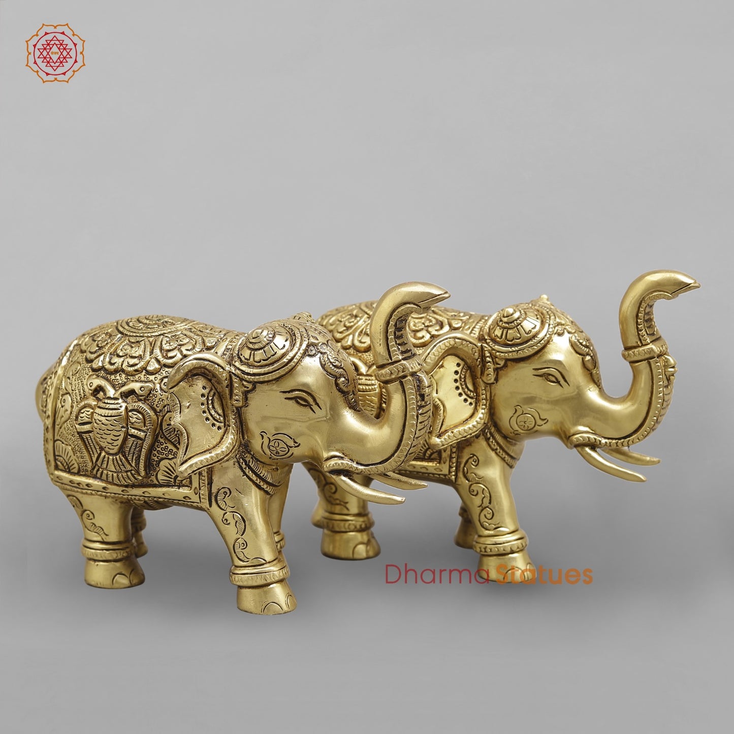 Brass Elephants Fine Carved, Special Gold Finish 6.5 ( Set of 2)