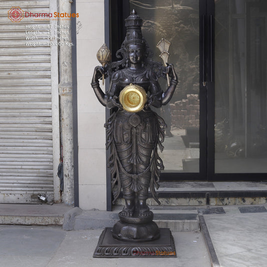 Bronze Lakshmi Standing with Wealth Pot, Antique Finish 67”