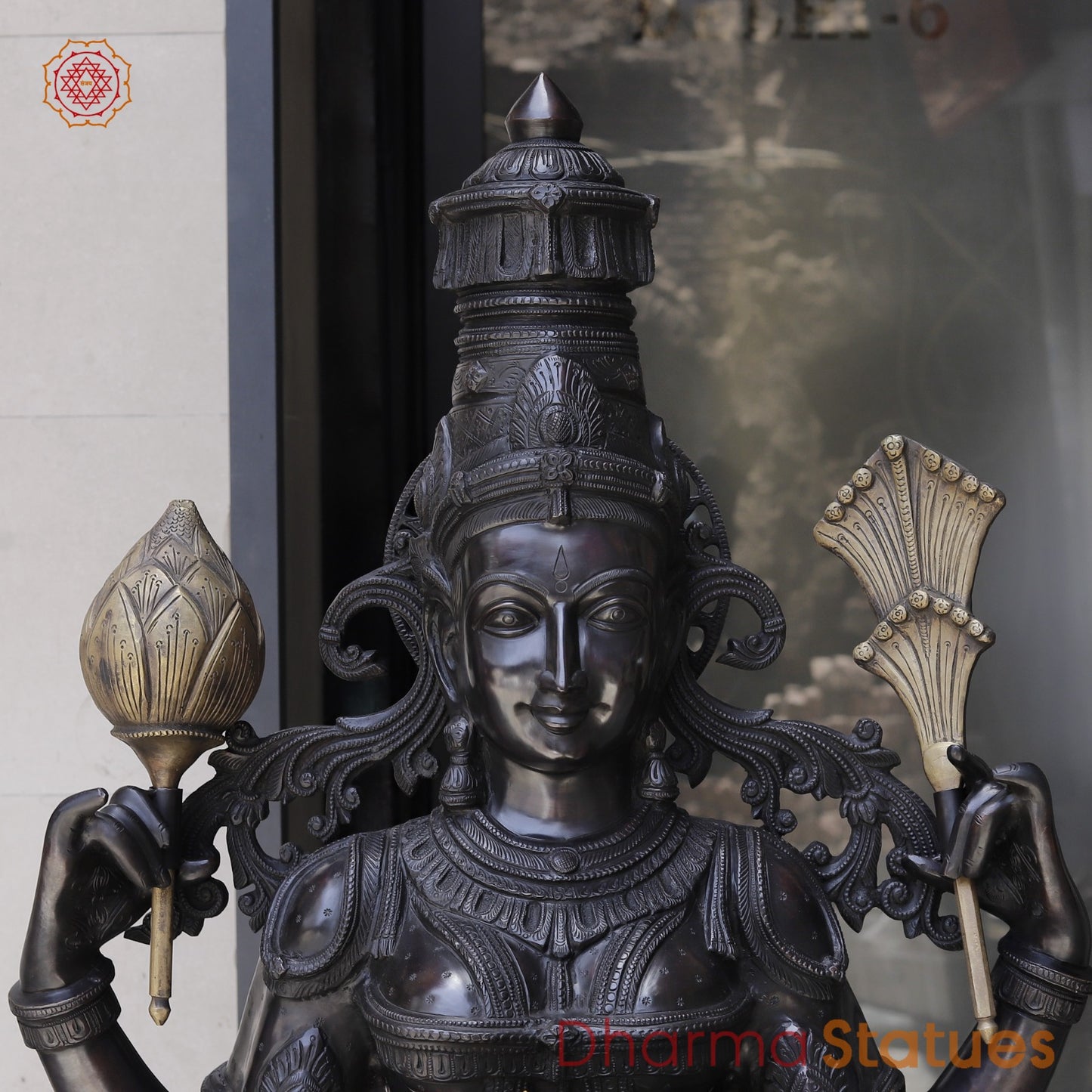 Bronze Lakshmi Standing with Wealth Pot, Antique Finish 67”