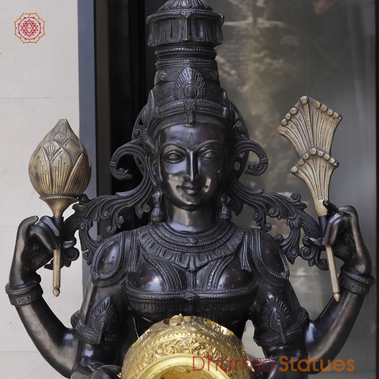 Bronze Lakshmi Standing with Wealth Pot, Antique Finish 67”