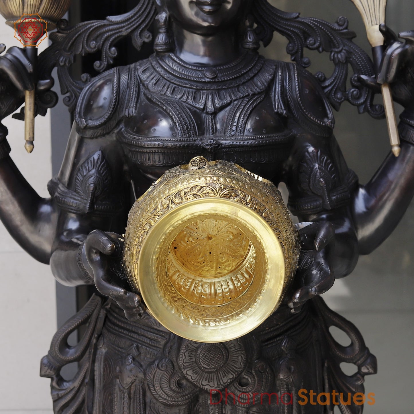 Bronze Lakshmi Standing with Wealth Pot, Antique Finish 67”