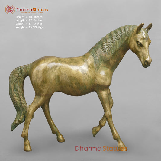 Brass Arabic Horse Standing Fine, Patina Finish 20”