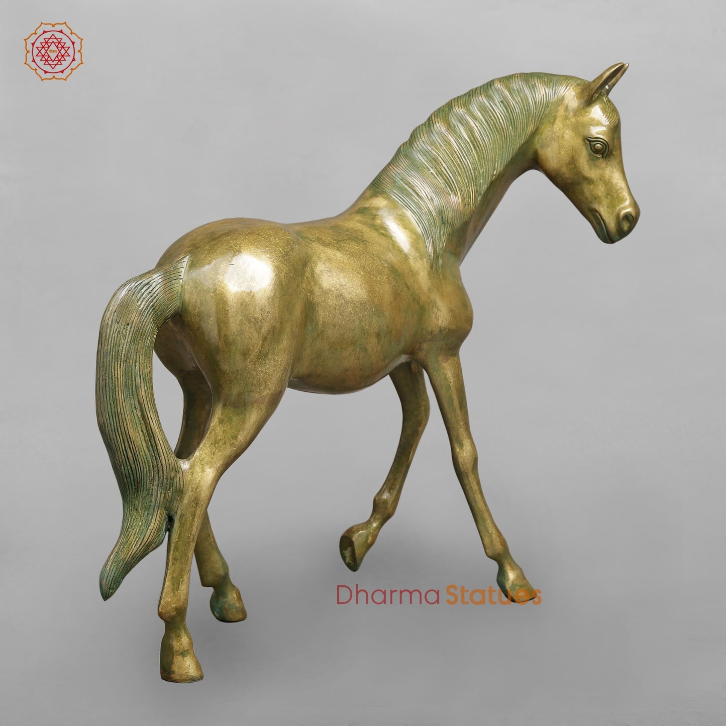 Brass Arabic Horse Standing Fine, Patina Finish 20”