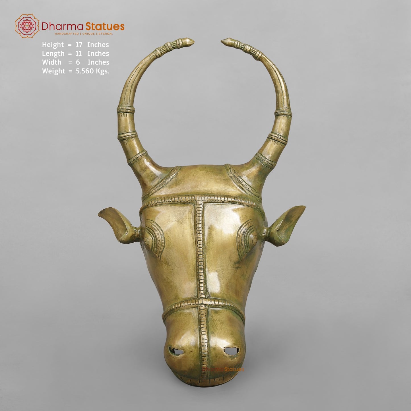 Brass Nandi Head Hanging Fine, Patina Finish 17”